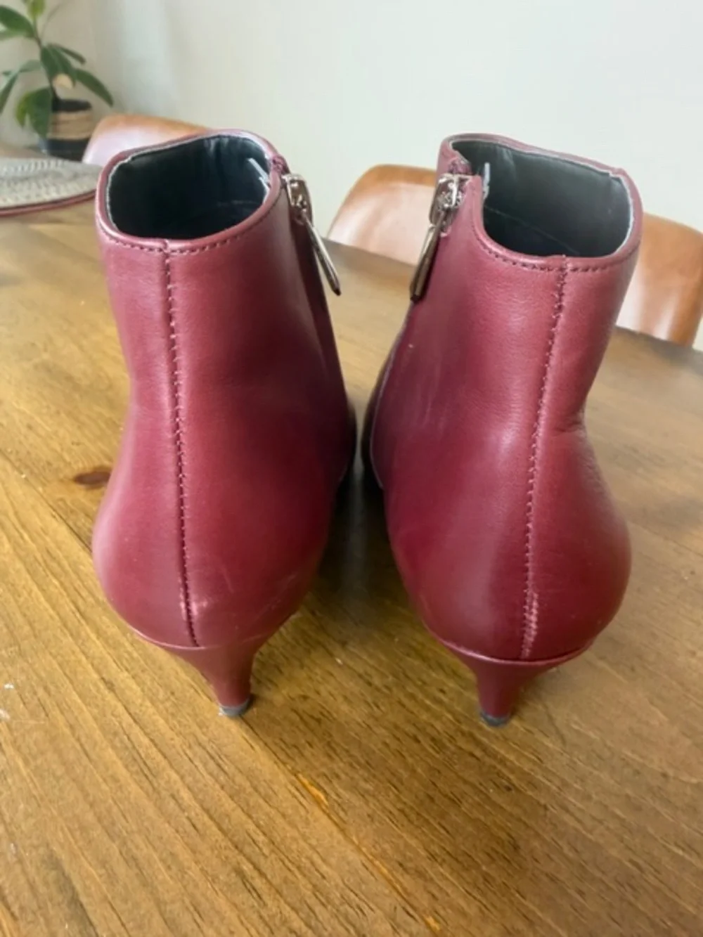 Sam Edelman Kinzey Burgundy Leather Pointed Toe Kitten Heel Booties Size 7M